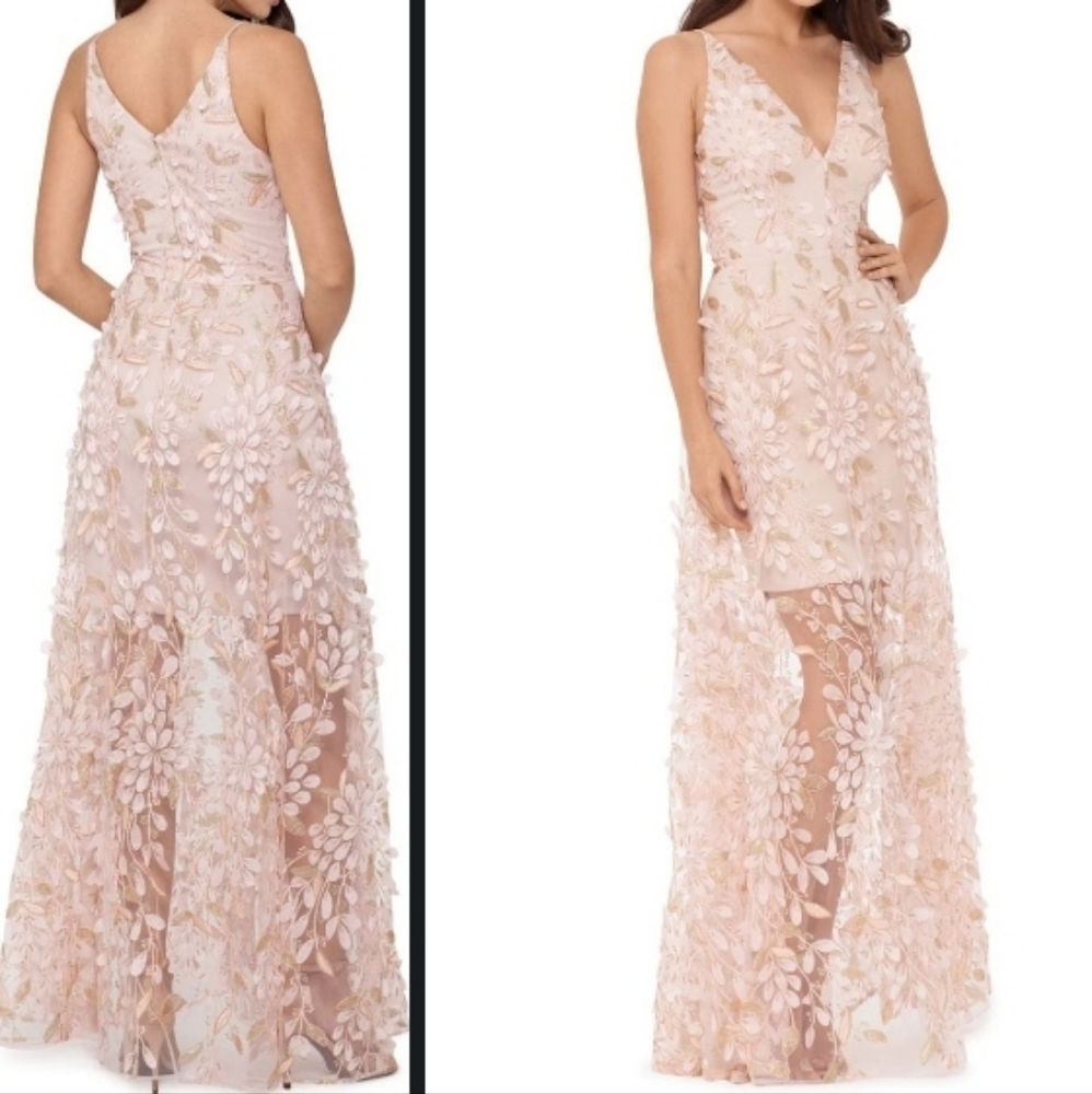 3D Floral V Neck Gown